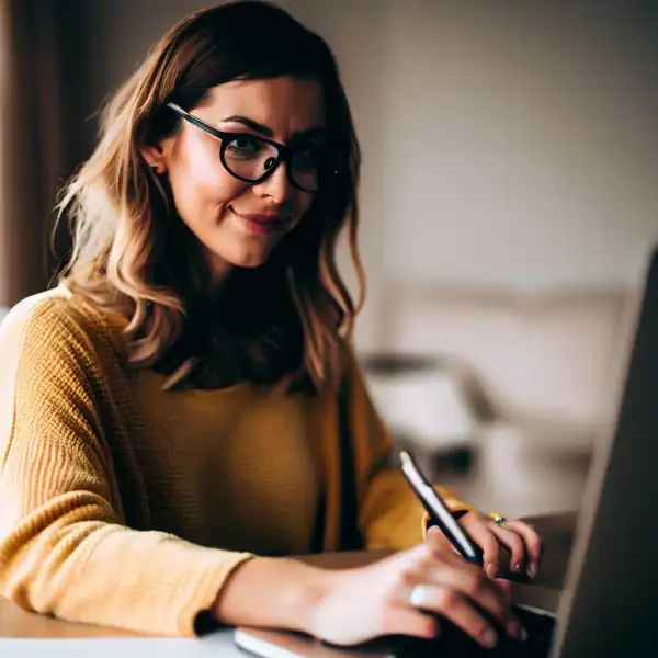 woman writing blog